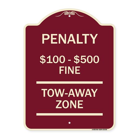 Signmission Penalty $100 $500 Fine Tow Away Zone Virginia Handicap Supplementary Alum, 24" x 18", BU-1824-23336 A-DES-BU-1824-23336
